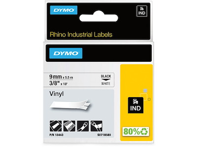 Labeltape, 9mm x 5.5m, Sort på Hvid, 1 rulle, Dymo Rhino Industri