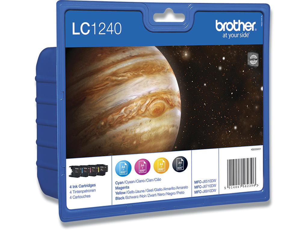 Blækpatroner, 4 stk, 4x600 sider, 4 farver, Brother LC1240VALBPDR