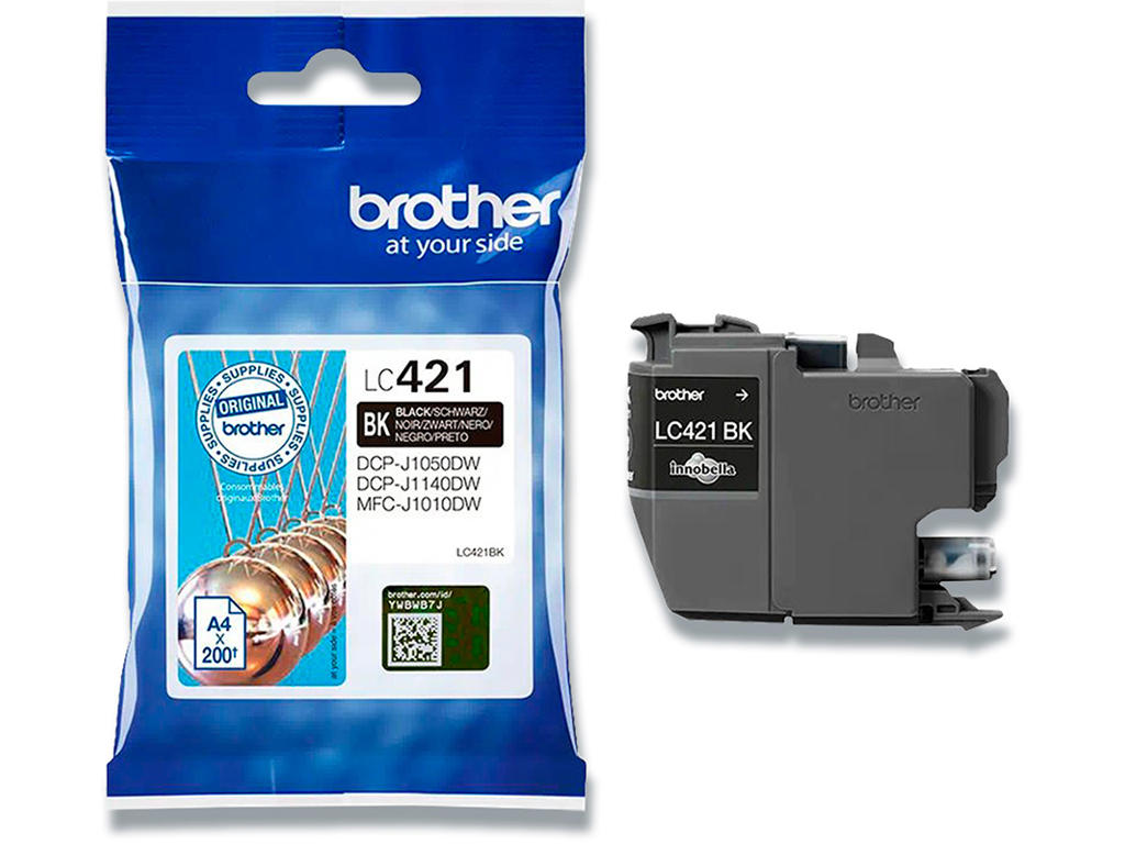 Blækpatron, 1 stk, 200 sider, Black-sort, Brother LC421BK