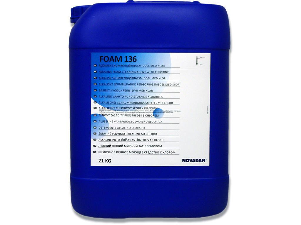 Skumrengøring, Alkalisk, Affedtende, Med klor, Uden farve, Uden parfume, 20 liter, Novadan Foam 136