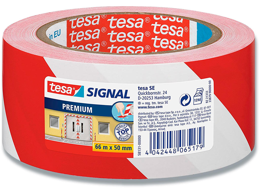 Gulvmarkering, Advarselstape, Rød-hvid, 1 rulle, Tesa Signal Premium 58131