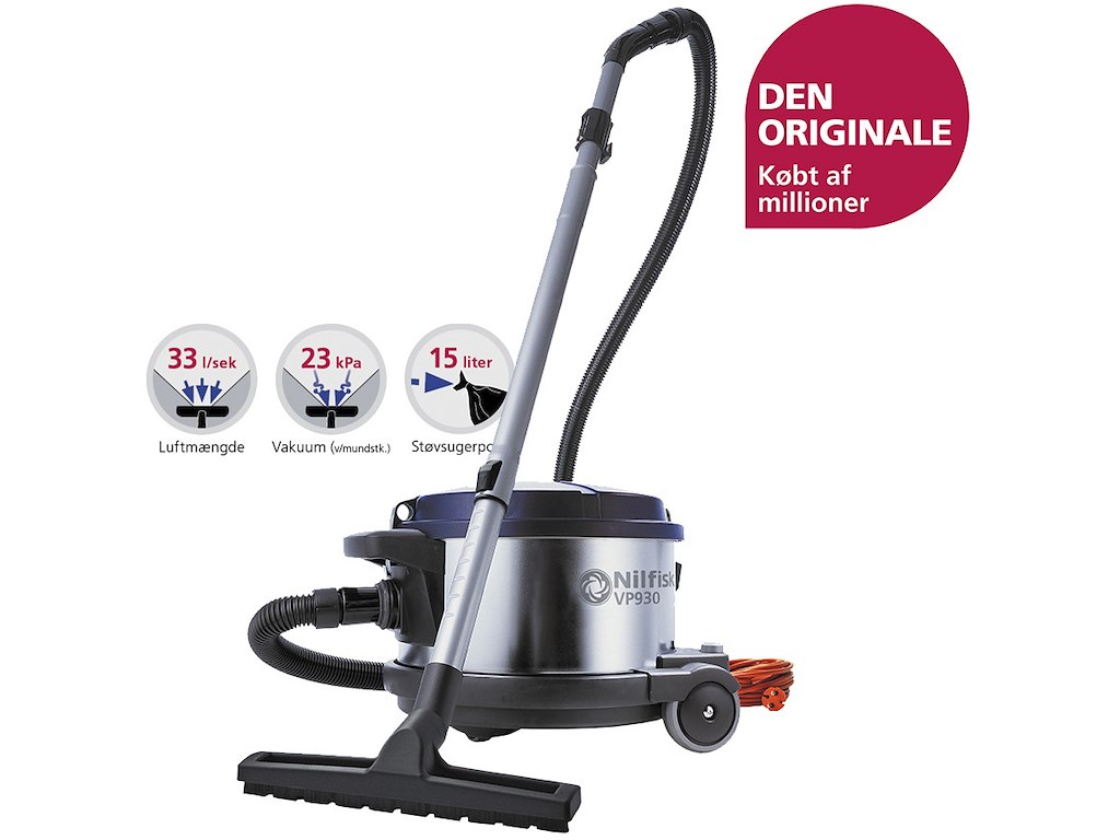 Støvsuger Nilfisk VP930 med HEPA filter,15 meter ledning og to-delt rør