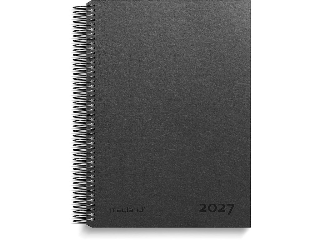 Kalender, 2027, Time, 1 dag pr. side, Sort, Mayland