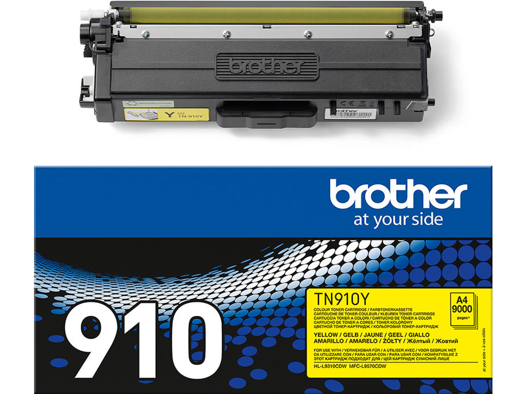 Toner, TN910Y, Yellow-gul, 9.000 sider, Brother 