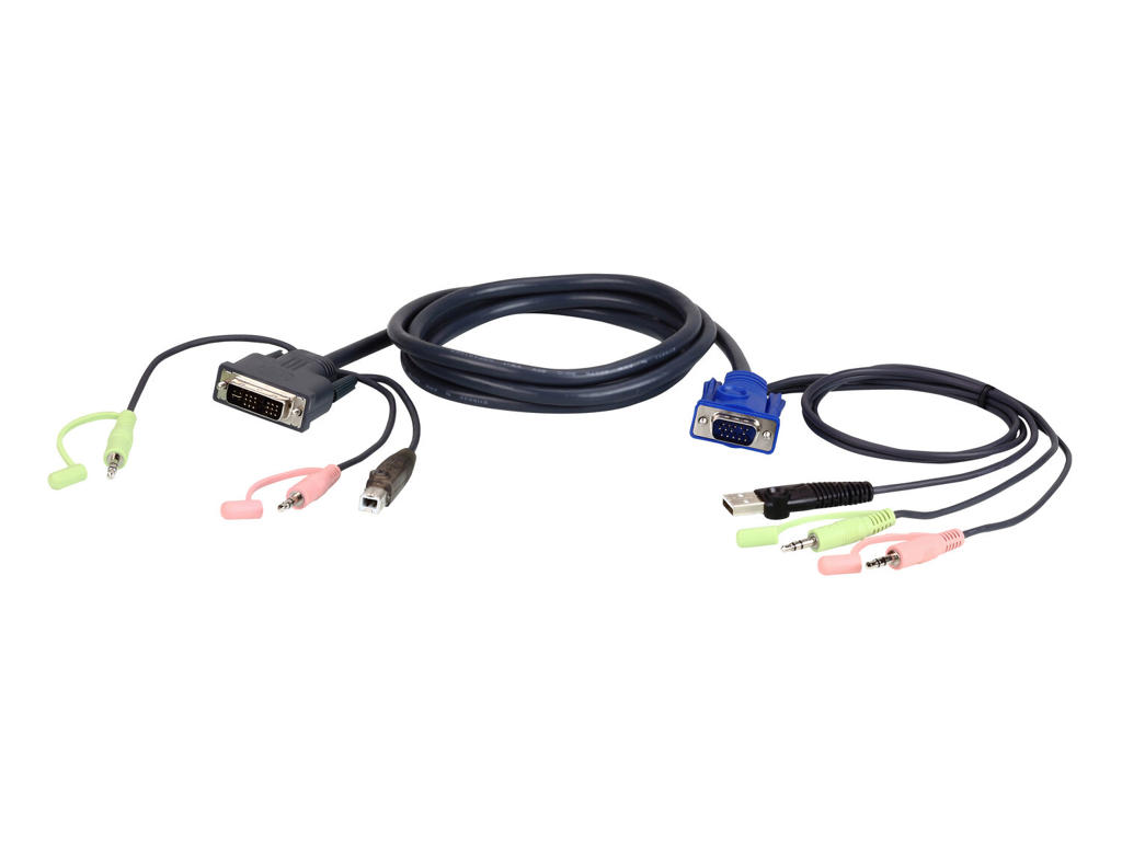 ATEN VGA USB to DVI KVM Cable 3m KVM-kabel Sort, Blå, Grøn, Lyserød