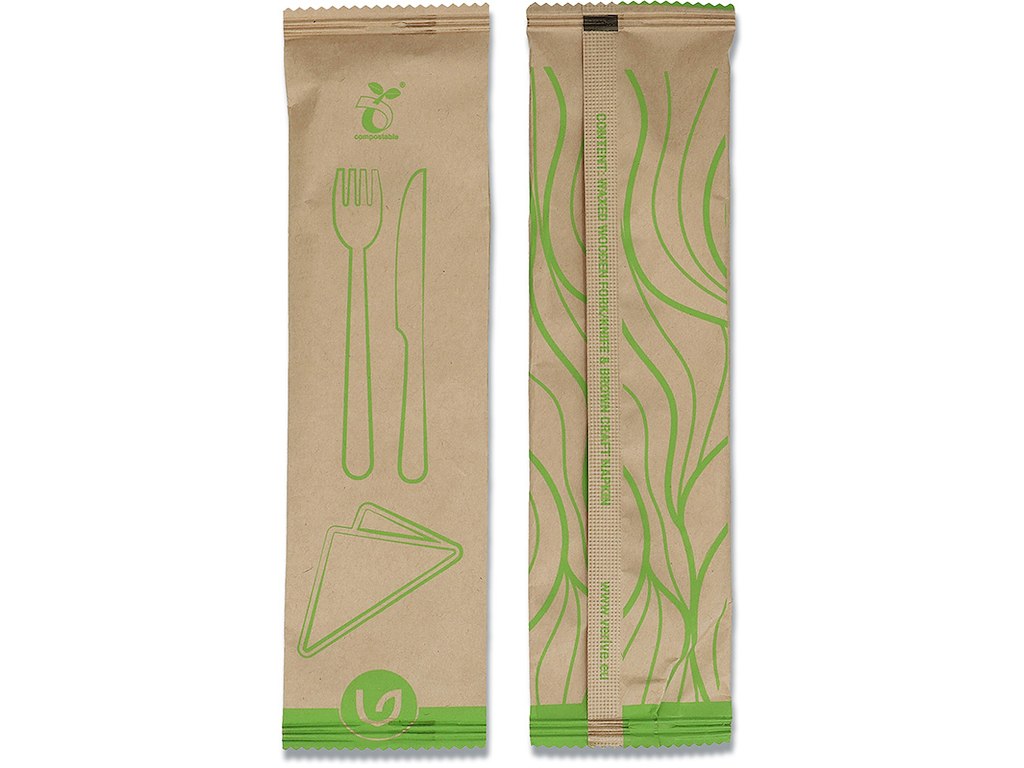 Bestiksæt, Med kniv, gaffel og serviet, Voksbehandlet træ, 500 sæt, MultiLine Verive