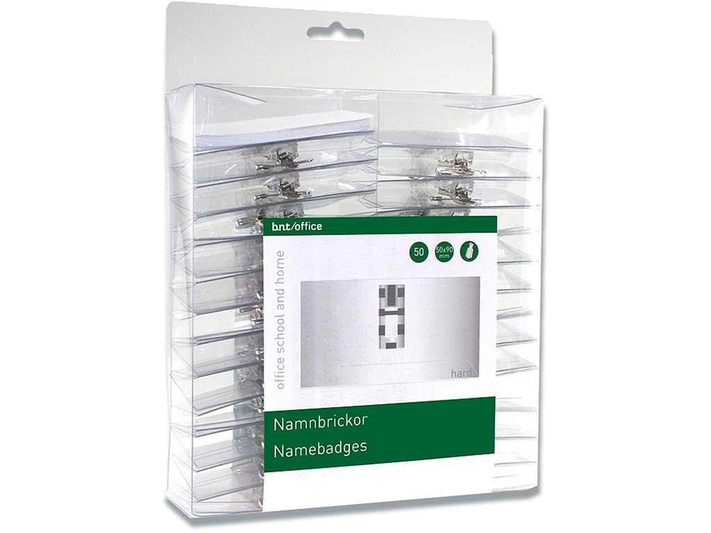 Navneskilt, Med klemme og indstik, 50x90 mm, 1 stk, BNT Office 