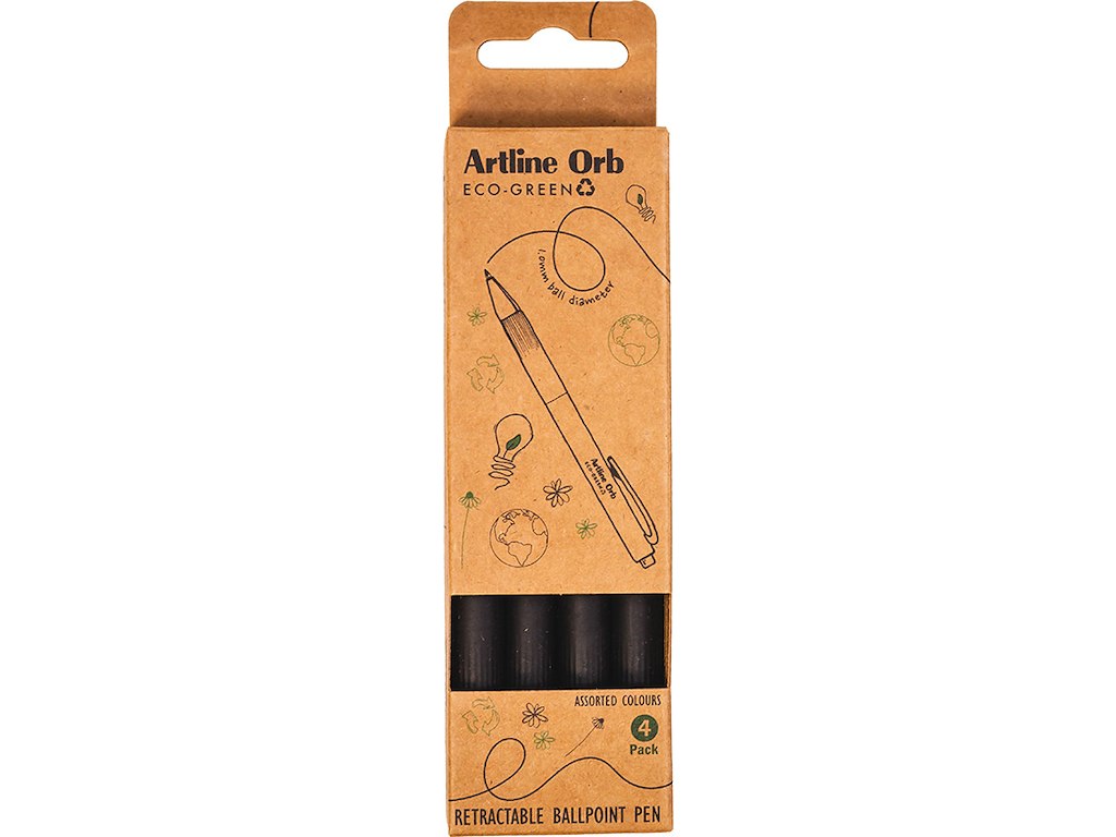 Kuglepen, 1.0 mm, Sort, 4 stk, Artline ECO-GREEN Orb