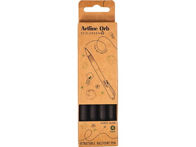 Kuglepen, 1.0 mm, Sort, 4 stk, Artline ECO-GREEN Orb