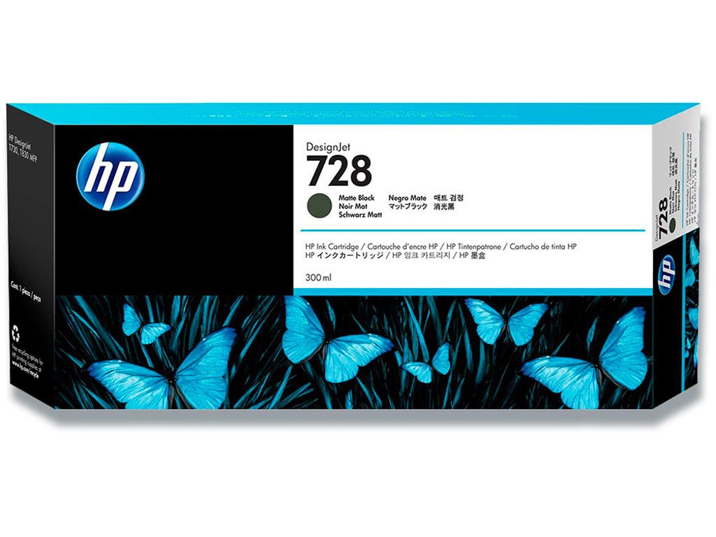 Blækpatron, 1 stk, 300 ml, Mat Black-mat sort, HP 728