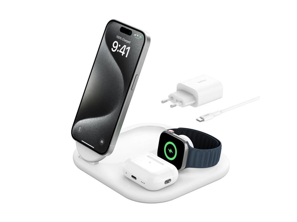 Belkin BoostCharge Hovedtelefoner, Smartphone, SmartWatch Hvid USB Trådløs opladning Hurtig opladning Indendørs