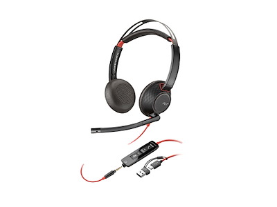 HP Poly Blackwire 5220 Stereo USB-C Headset +3.5mm Plug +USB-C/A Adapter