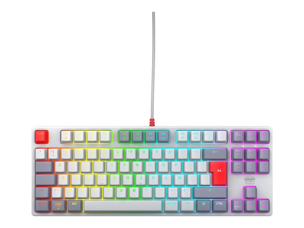 CHERRY K4V2 TKL tastatur Spil USB AZERTY Fransk Grå, Lys grå, Rød