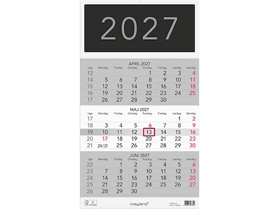 Vægkalender, 2027, Triplanner, 3 måneder pr. opslag, Mayland