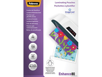 Lamineringslommer, A4, 216x303 mm, 80 micron, Fellowes Gloss