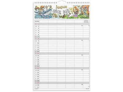 Familiekalender, 2027, Otto Dickmeiss & Lilja Scherfig, 5 personer+mærkedage, 1 måned pr. opslag, Mayland