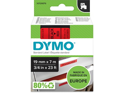 Labeltape, 19mm x 7m, Sort på Rød, 1 rulle, Dymo D1 45807