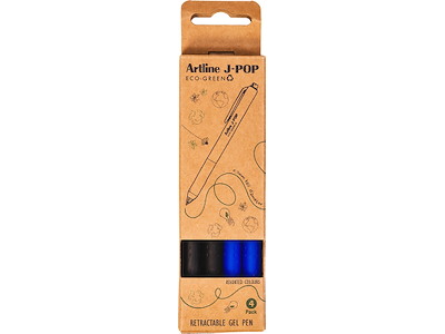 Rollerball gelpen, 0.7 mm, Blå Sort, 4 stk, Artline ECO-GREEN J-POP