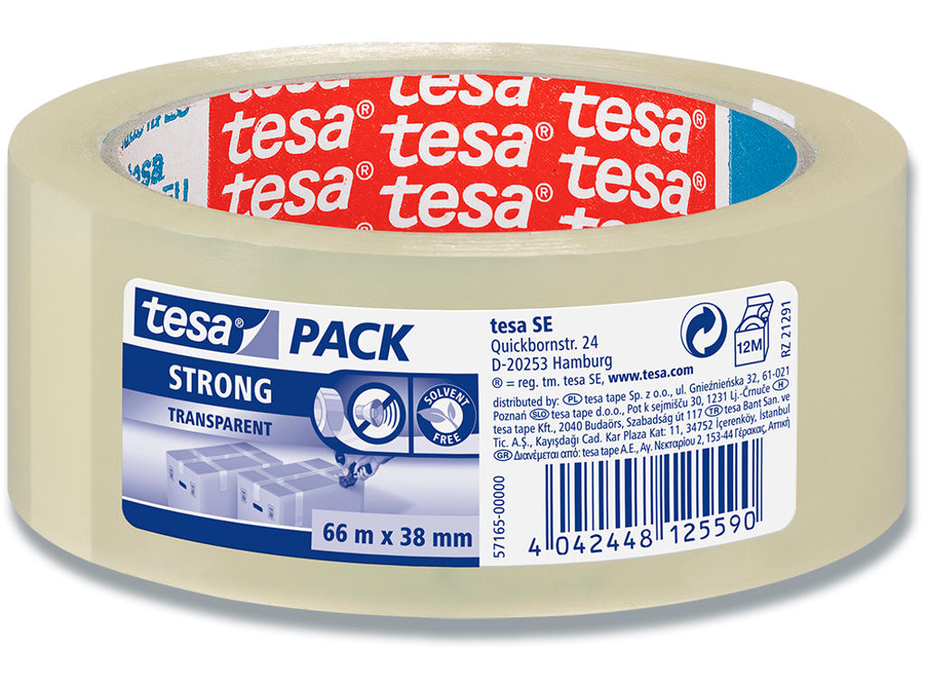 Tape - emballage, 38mm x 66m, Transparent, 1 rulle, Tesa Strong 57165