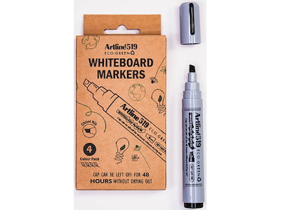 Whiteboard marker, Kantet spids, Sort, 4 stk, 2-5 mm, Artline ECO-GREEN 519