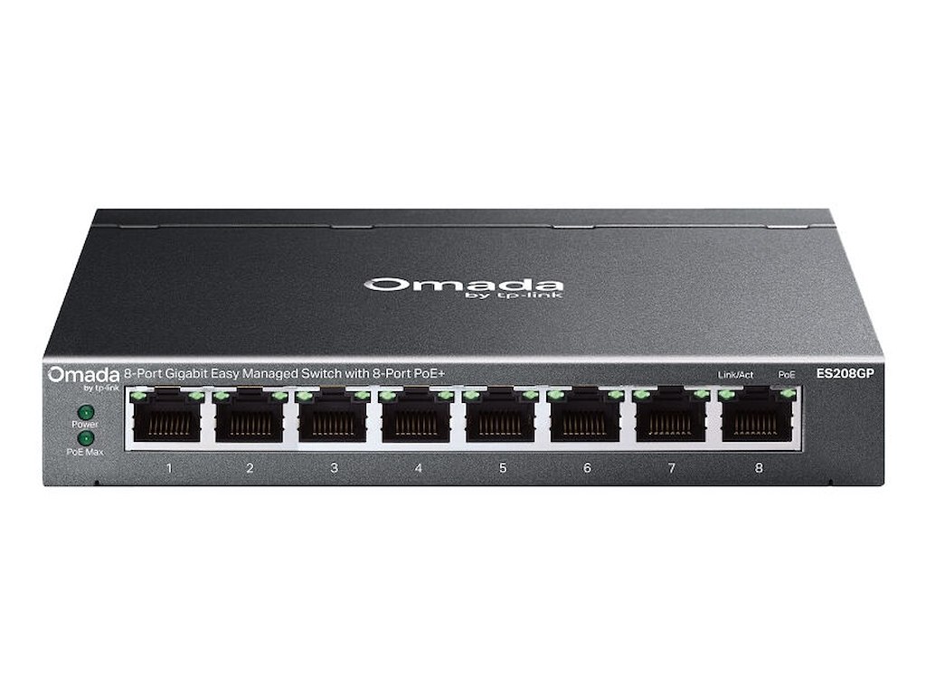 TP-Link Omada ES208GP netværksswitch Administreret L2 Gigabit Ethernet (10/100/1000) Strøm over Ethernet (PoE) DIN rail Sort