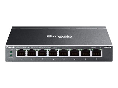 TP-Link Omada ES208GP netværksswitch Administreret L2 Gigabit Ethernet (10/100/1000) Strøm over Ethernet (PoE) DIN rail Sort