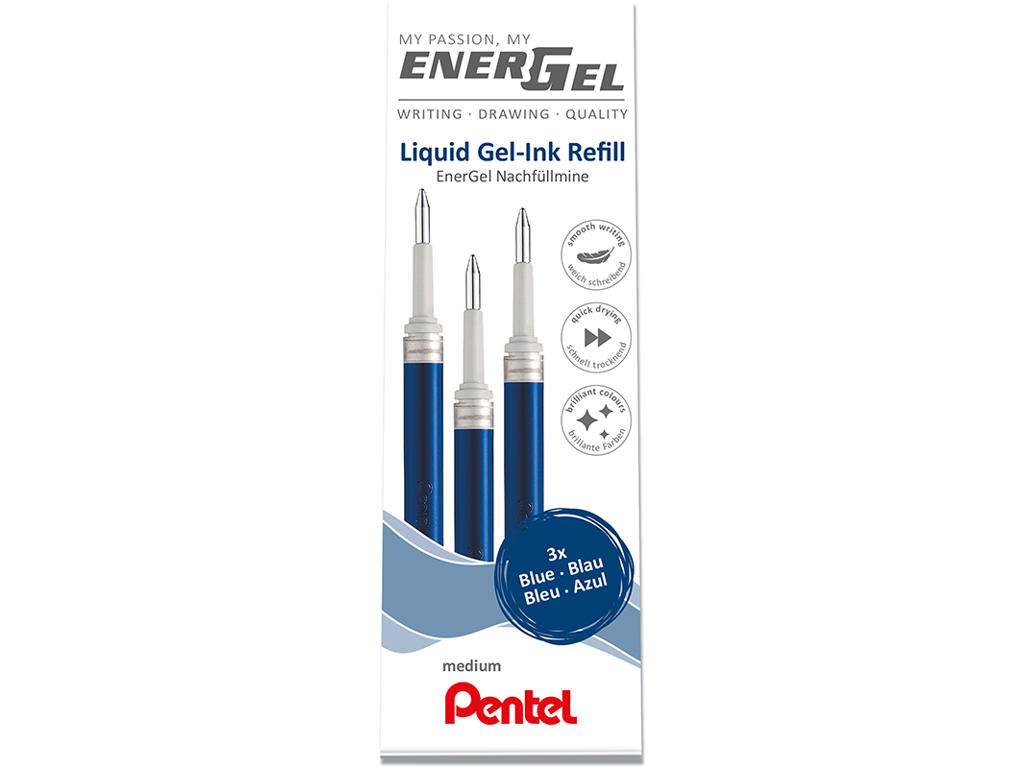 Rollerball gelpen refill, 0.7 mm, 0.35 mm, Blå, 3 stk, Pentel EnerGel LR7-3C