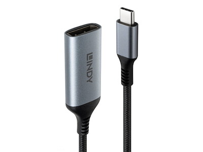 Lindy 43426 videokabel adapter 0,15 m USB Type-C DisplayPort Grå, Sort