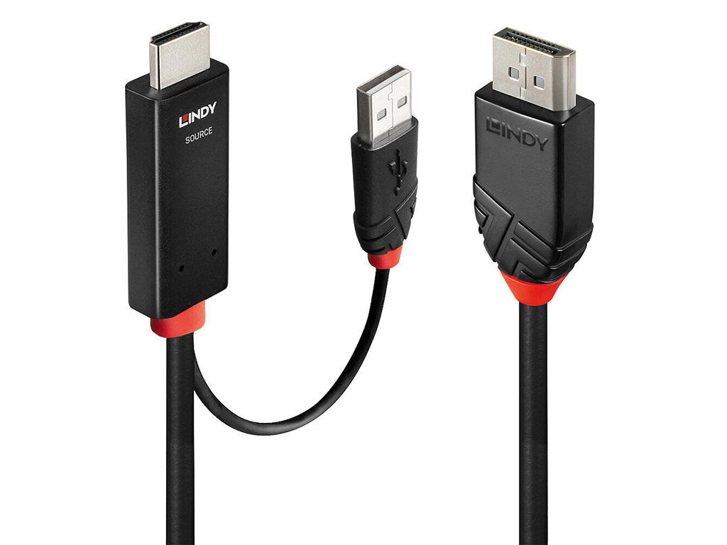 Lindy 41498 videokabel adapter 1 m HDMI + USB Type-A DisplayPort Sort