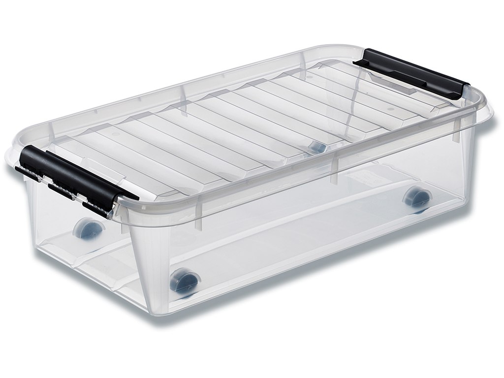 Plastkasse, Transparent, 35 liter, Med låg, Med hjul, 72x40x20cm, Smart Store