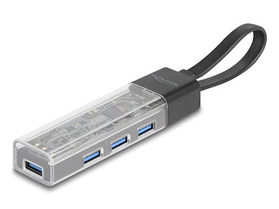 DeLOCK 64335 interface hub USB 3.2 Gen 1 (3.1 Gen 1) Type-A + Type-C 5000 Mbit/s Sort, Transparent