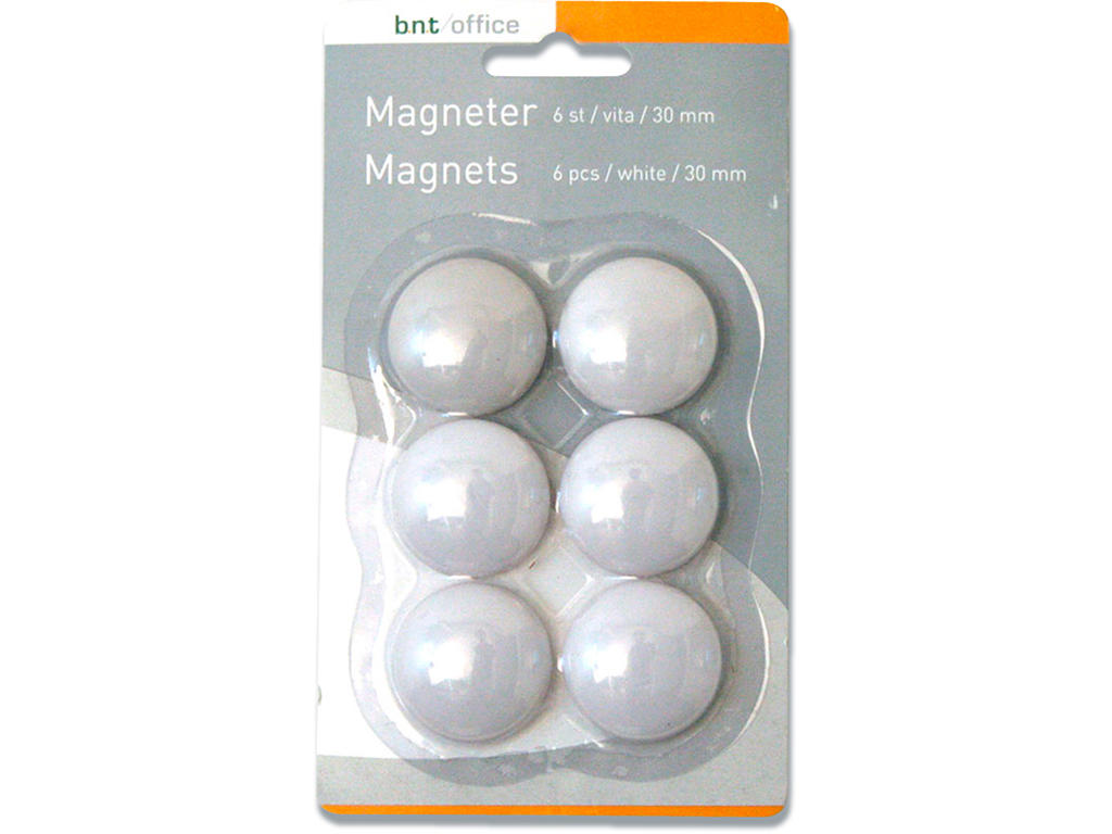 Magneter, Hvid, Ø3 cm, 6 stk, BNT Office 