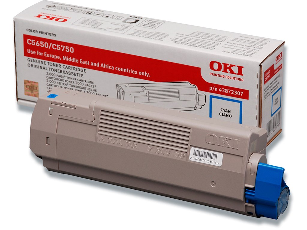 Toner, C5650-5750, Cyan-blå, 2.000 sider, OKI 43872307