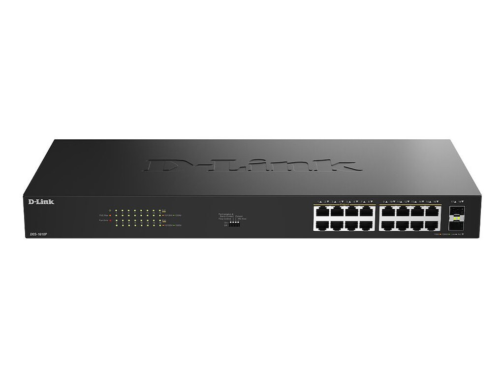 D-Link DGS-1018P Ikke administreret Gigabit Ethernet (10/100/1000) Strøm over Ethernet (PoE) Sort
