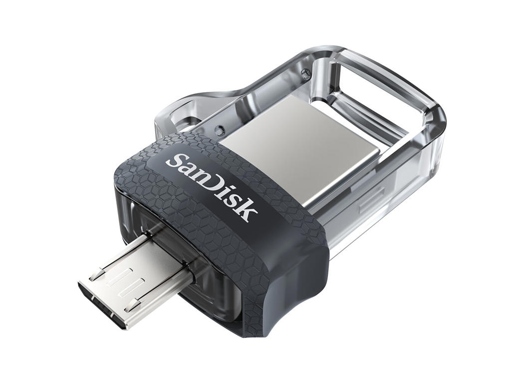 SanDisk Ultra Dual m3.0 USB-nøgle 16 GB USB Type-A / Micro-USB 3.2 Gen 1 (3.1 Gen 1) Sort, Sølv, Transparent
