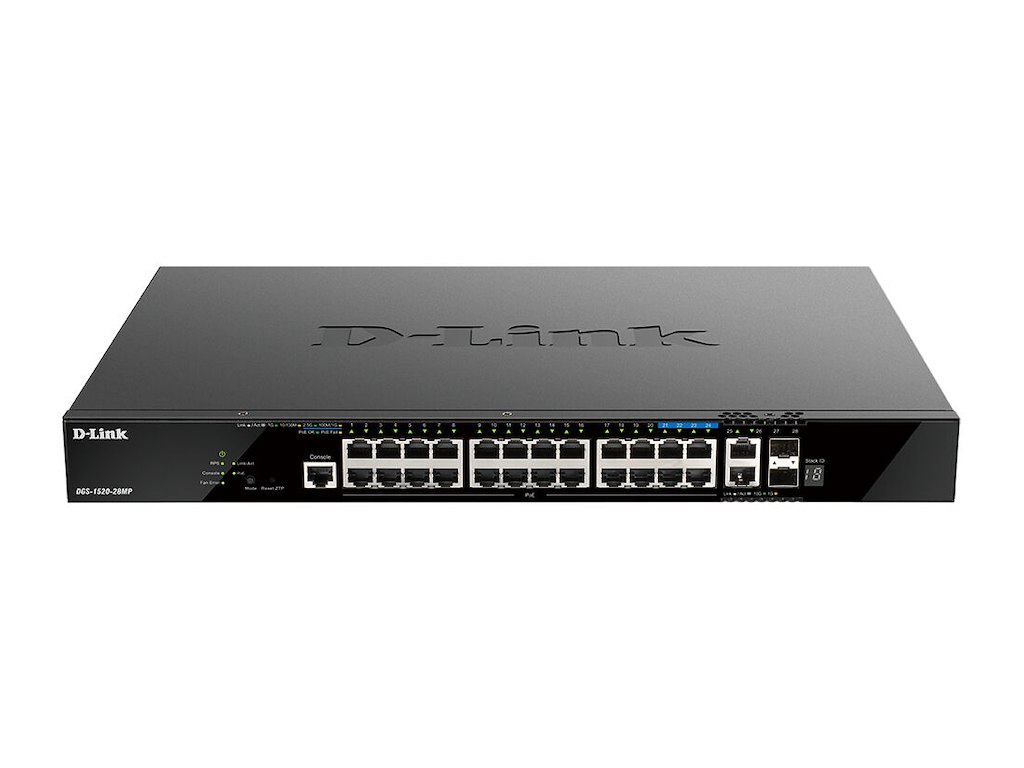 D-Link DGS-1520-28MP netværksswitch Administreret L3 Gigabit Ethernet (10/100/1000) Strøm over Ethernet (PoE) 1U Sort