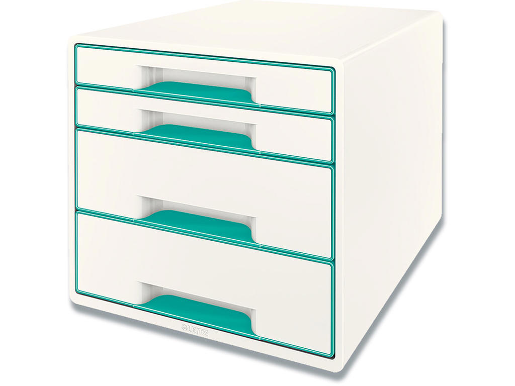 Skuffekabinet, 4 skuffer, Metallic isblå-hvid, A4 Maxi, Leitz CUBE 4 WOW A4 Maxi
