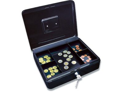 Pengekasse, 30x23x9 cm, 5 rums møntbakke, Sort, Wedo