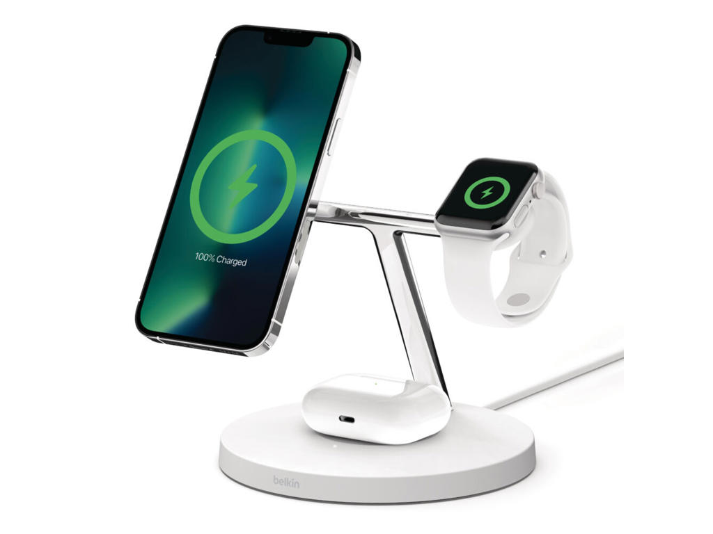 Belkin WIZ017vfWH Hovedtelefoner, Smartphone, SmartWatch Hvid Vekselstrøm Trådløs opladning Hurtig opladning Indendørs