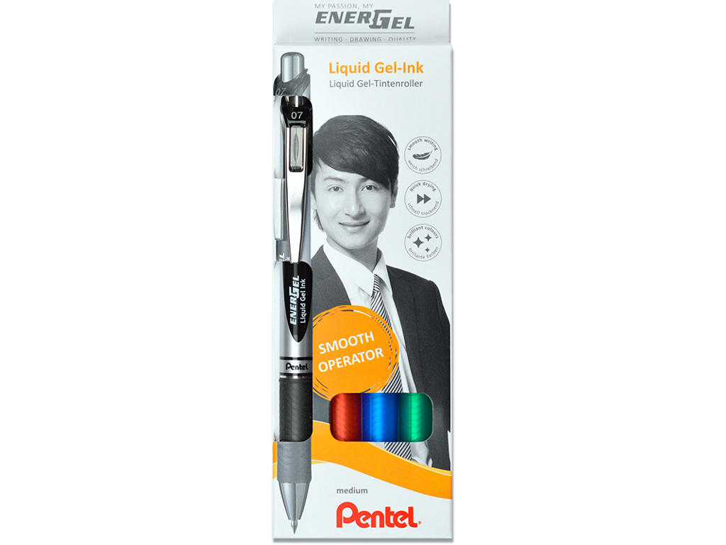 Rollerball gelpen, 0.7 mm, 0.35 mm, 4 farver, Pentel EnerGel BL77-4