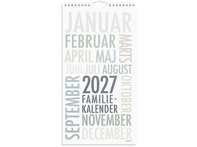 Familiekalender, 2027, Trendart, 6 personer, 1 måned pr. opslag, Mayland