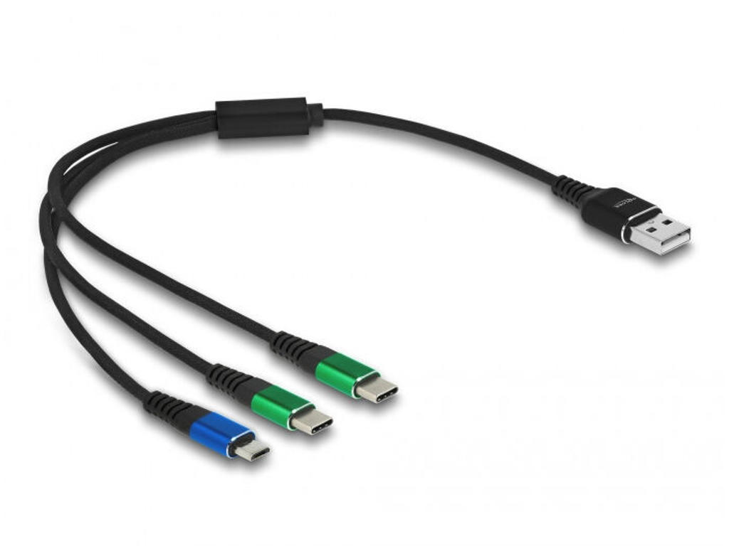 DeLOCK 87883 USB-kabel USB 2.0 0,3 m Micro-USB B 2 x USB C Sort, Blå, Grøn