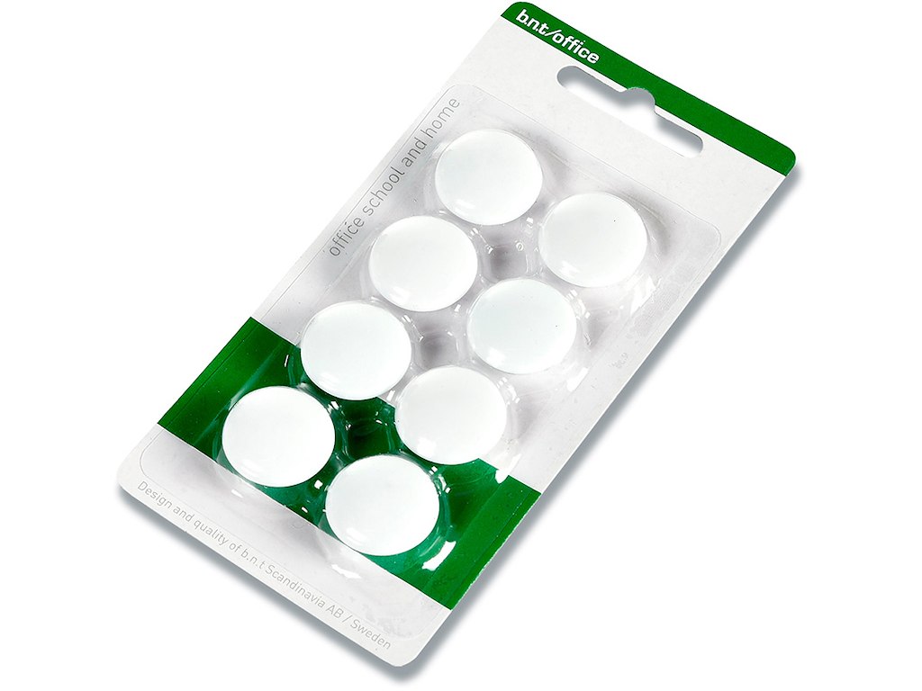 Magneter, Hvid, Ø2 cm, 8 stk, BNT Office 