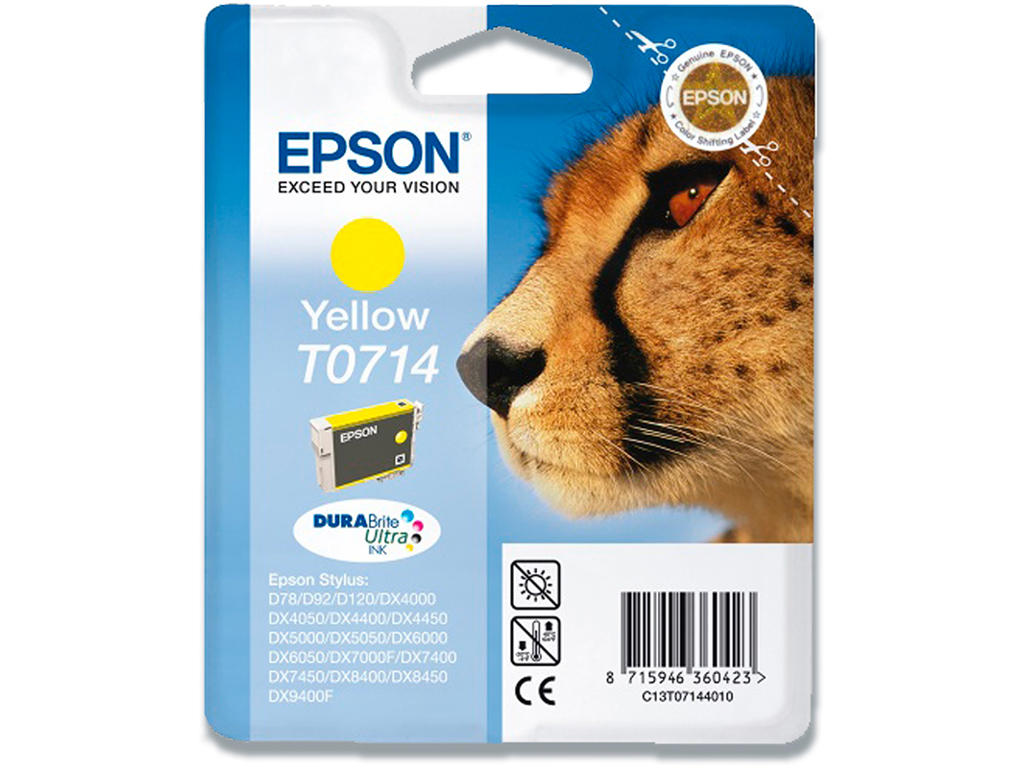 Blækpatron, 1 stk, 280 sider, Yellow-gul, Epson T0714