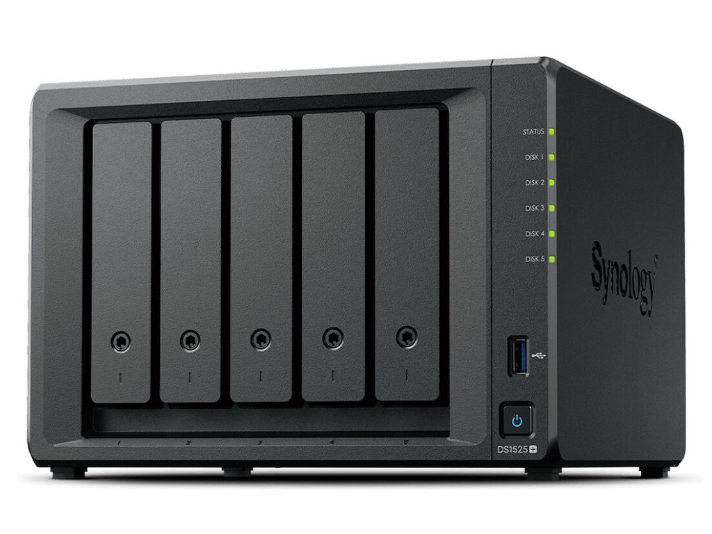 Synology DiskStation DS1525+ NAS Ryzen Embedded V1500B 8 GB DDR4 60 TB HDD Sort