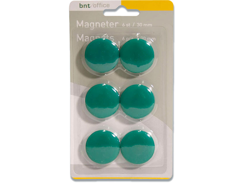 Magneter, Grøn, Ø3 cm, 6 stk, BNT Office 