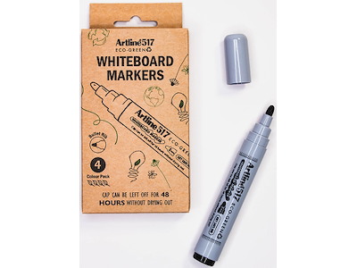 Whiteboard marker, Rund spids, Sort, 4 stk, 3 mm, Artline ECO-GREEN 517