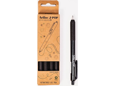 Rollerball gelpen, 0.7 mm, Sort, 4 stk, Artline ECO-GREEN J-POP