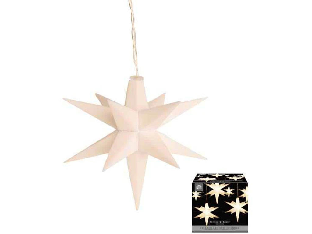 Lyskæde med 10 LED Ø 10 cm stjerner, Hvid, Plast, Med timer 6/18 timer, 5 meter ledning