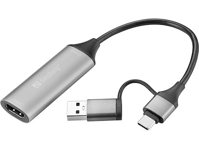 Sandberg 136-70 videokabel adapter HDMI Type A (Standard) USB Type-A + USB Type-C Grå
